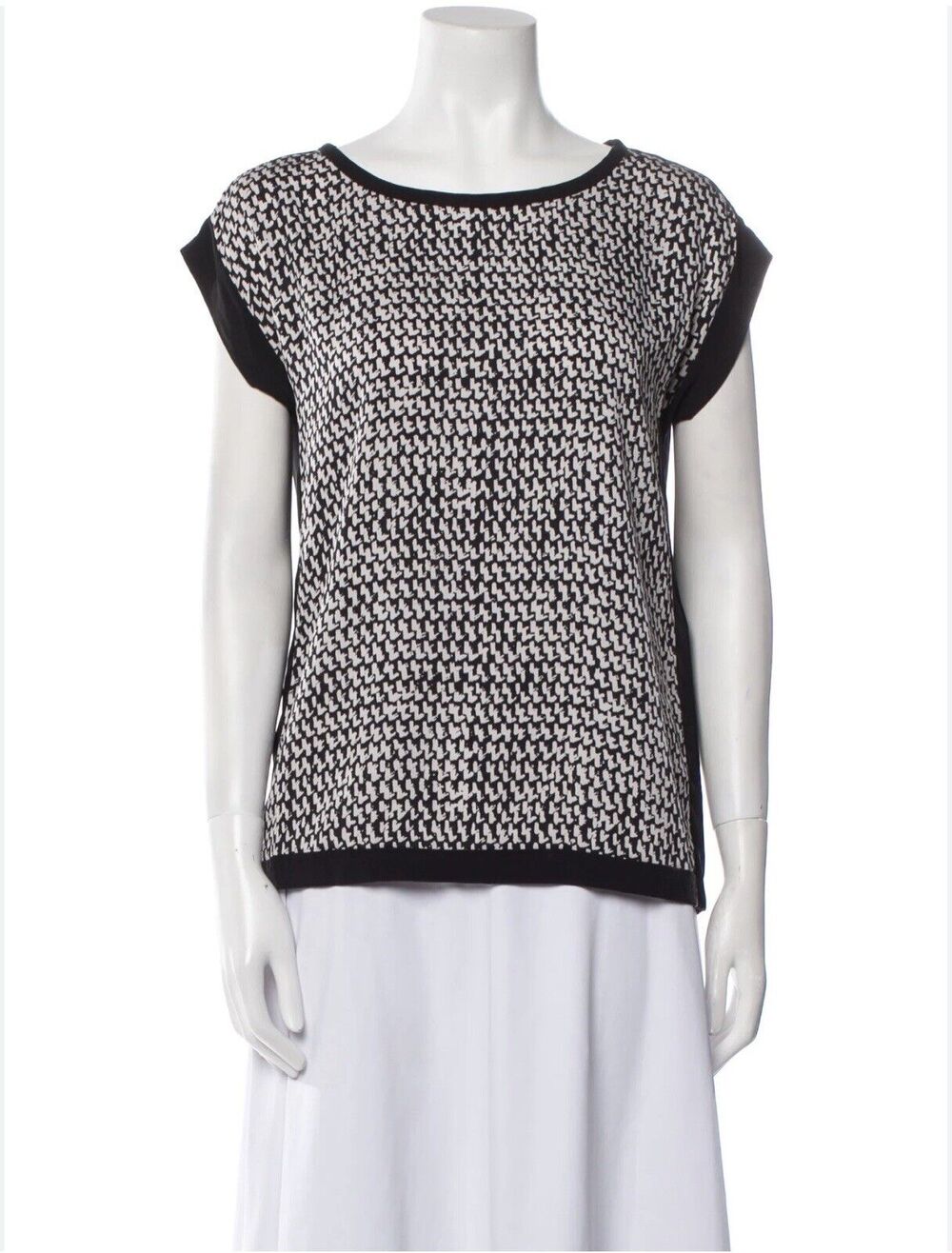 Diane von Furstenberg DVF $245 Black White Cordelia Tweed Dash Silk Top